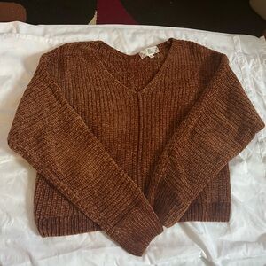 Pink Rose Warm Brown V-Neck Sweater